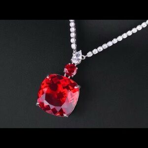 5.1CT square cut pendant tennis necklace with ruby and clear crystals #242